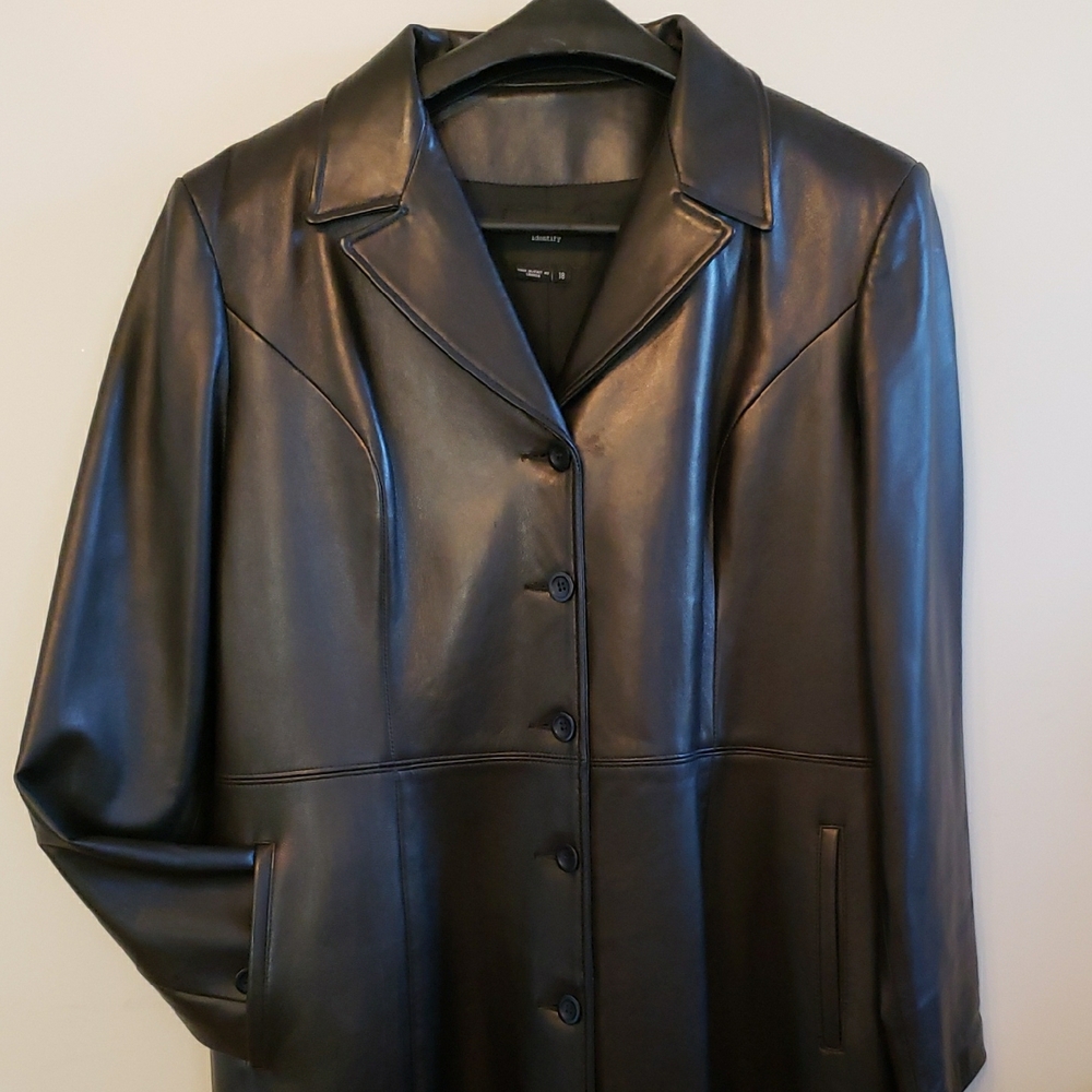 Identify Black Genuine Leather Full Length Classic Blazer Style Coat